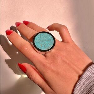 Michael Kors Disc Turquoise Stone Statement Ring, Size 7, Stainless Steel